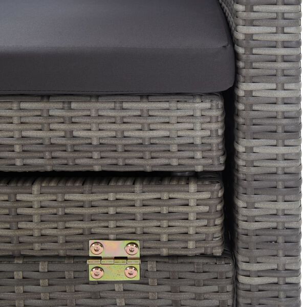 vidaXL سرير أريكة 3 مقاعد قابل للتمدد مع سقف بولي روطان رمادي