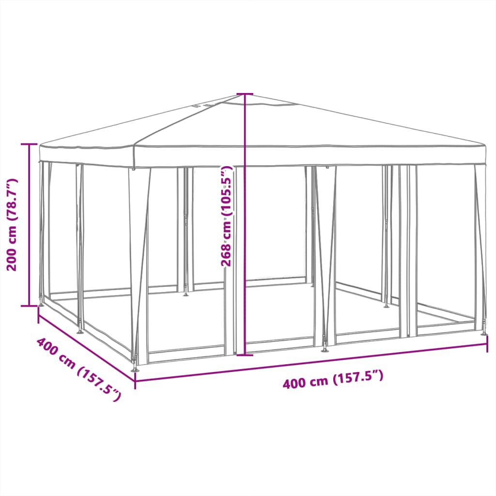 vidaXL خيمة حفلات 8 جدران جانبية شبكية لون أخضر 4×4 م HDPE