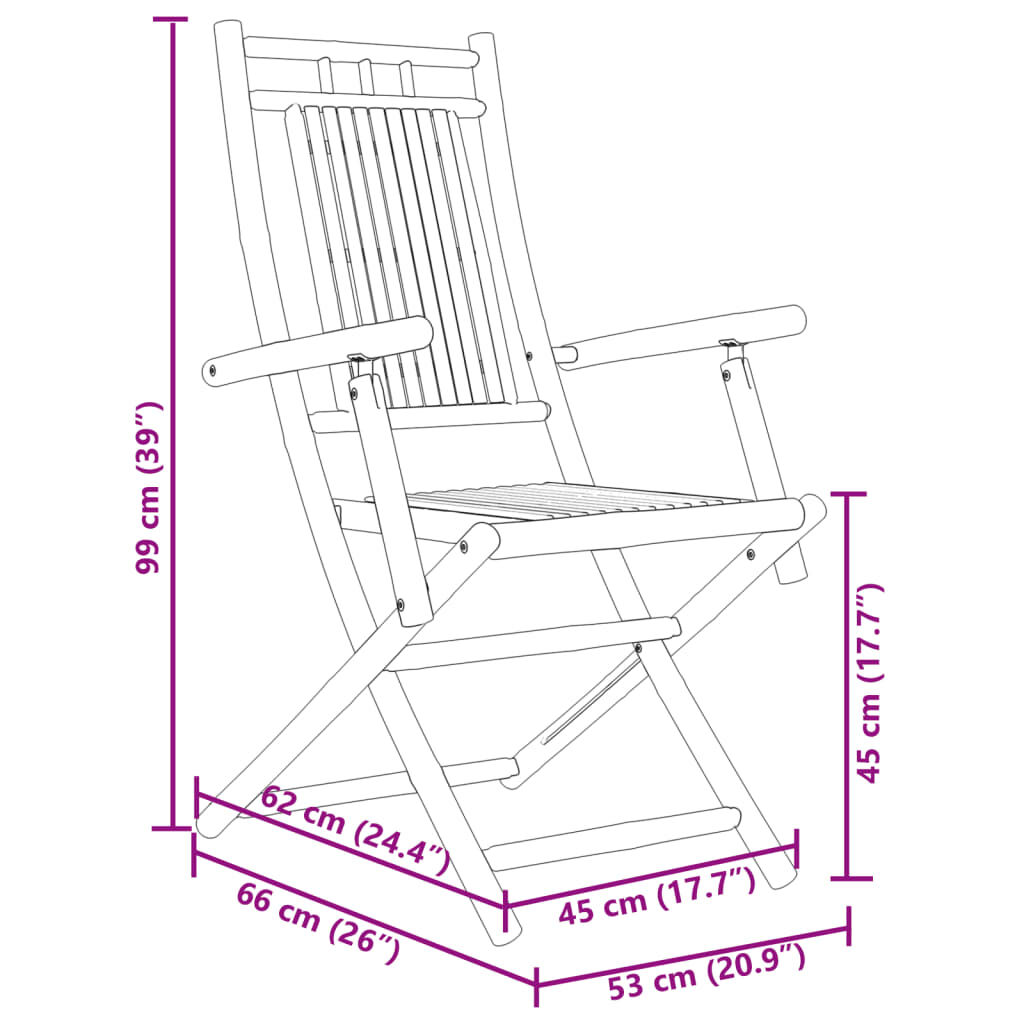 vidaXL كراسي حديقة قابلة للطي 2 ق 99x66x55 سم خيزران