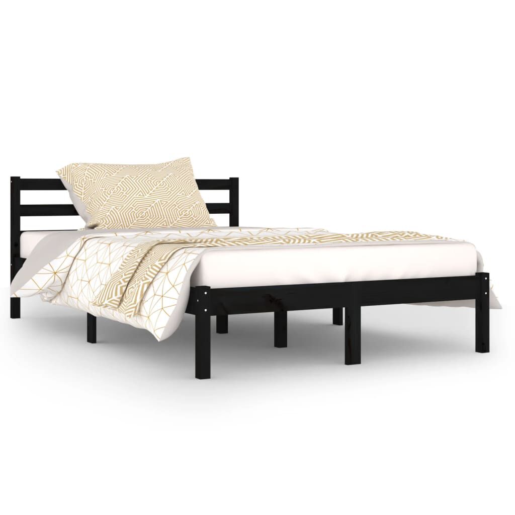 vidaXL إطار سرير خشب صنوبر صلب 120×200 سم أسود