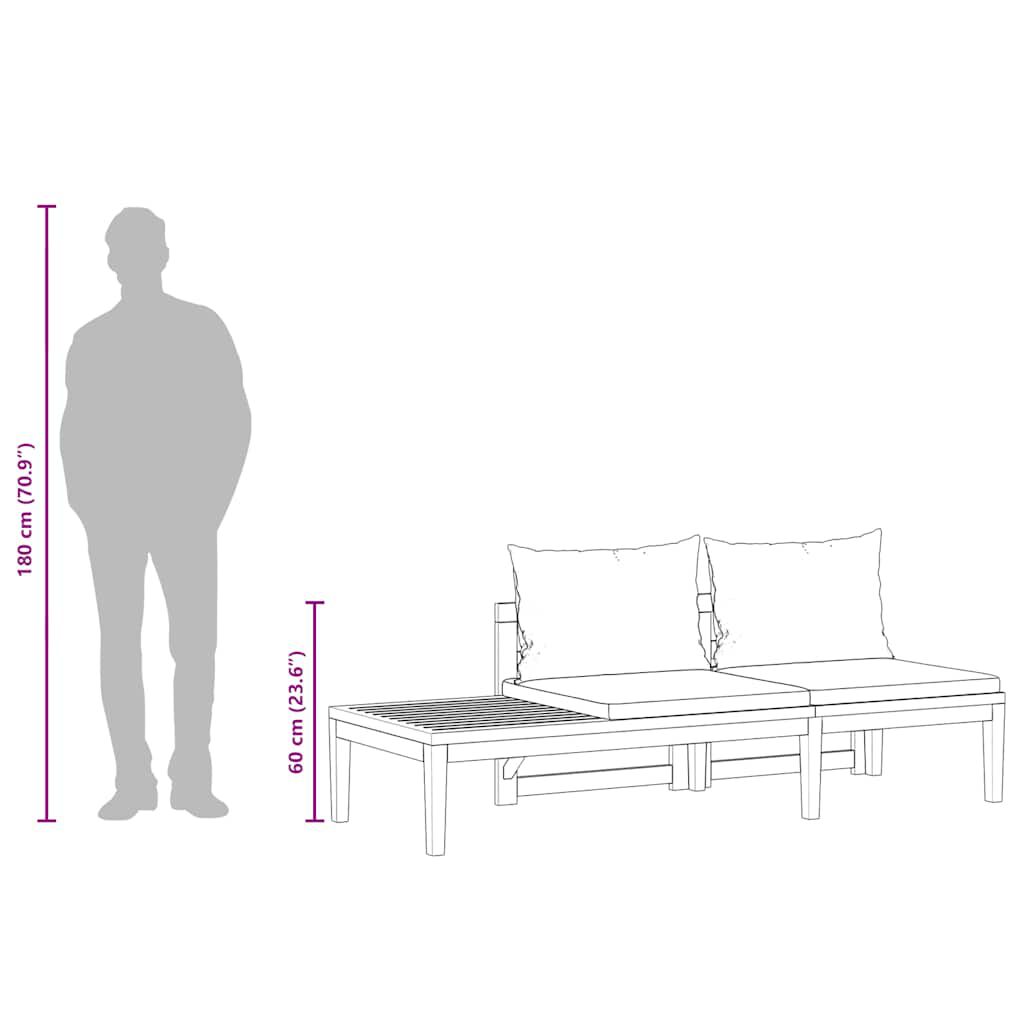 vidaXL طقم 2 قطعة جلسة حديقة مع وسائد رمادي داكن خشب أكاسيا