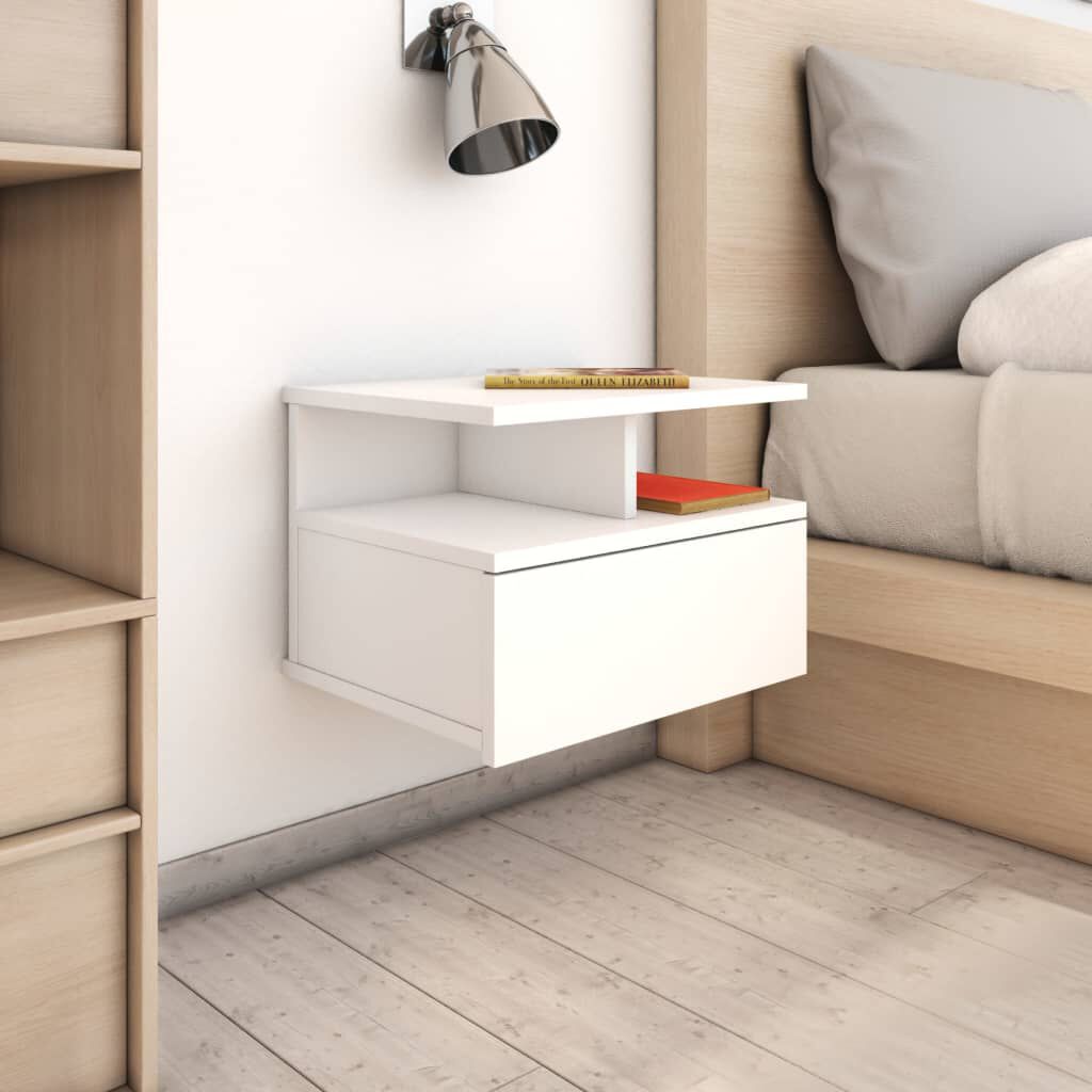 vidaXL مناضد سرير عائمة 2 ق لون أبيض 40×31×27 سم خشب صناعي