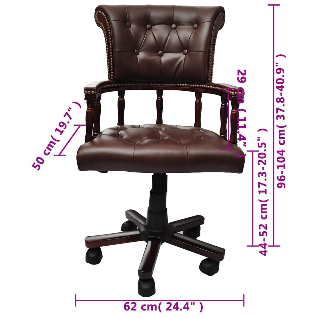 vidaXL كرسي مكتب دوار بني 62×50×(96-104) سم