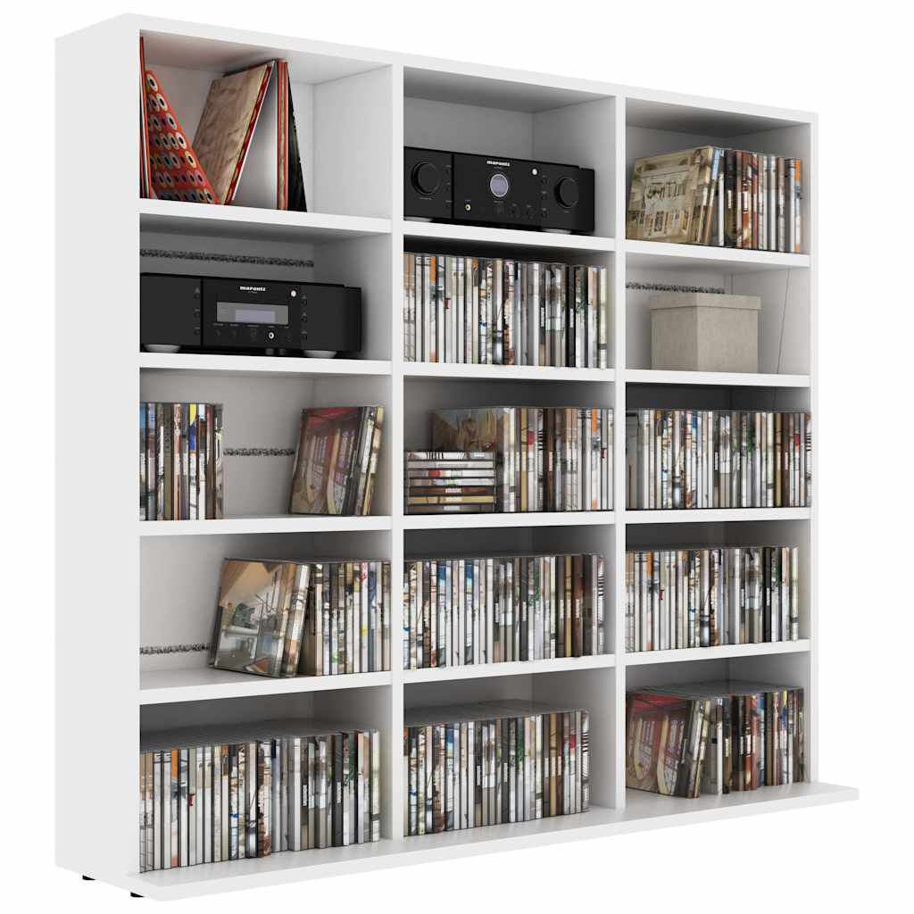 vidaXL خزانة CD لون أبيض 102×23×89.5 سم خشب صناعي