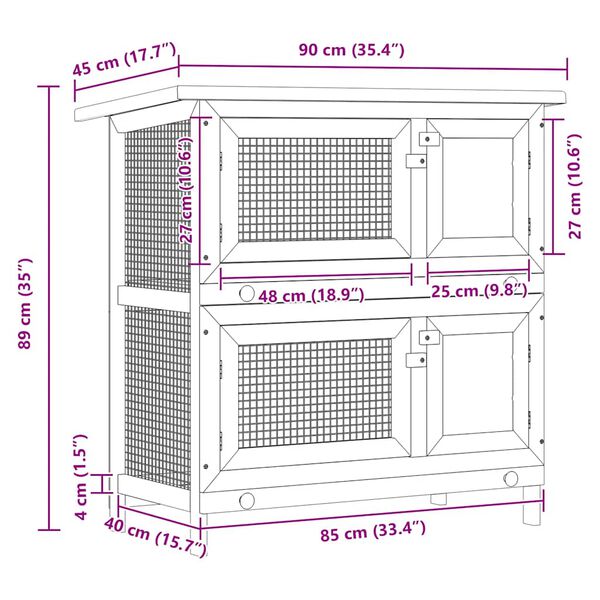 vidaXL قفص أرانب خارجي منزل الحيوانات الصغيرة قفص الحيوانات الأليفة 4 أبواب خشب