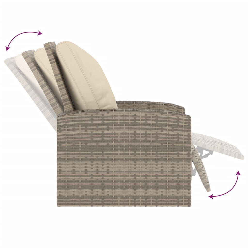 vidaXL كرسي استلقاء للحديقة مع وسائد لون بني فاتح بولي روطان