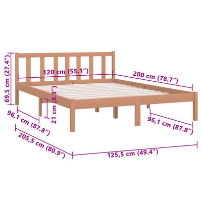 vidaXL إطار سرير خشب صنوبر صلب بني عسلي 120×200 سم