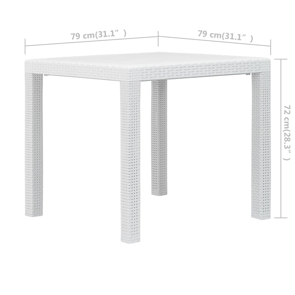 vidaXL طاولة حديقة أبيض 79×79×72 سم بلاستيك بمظهر روطان
