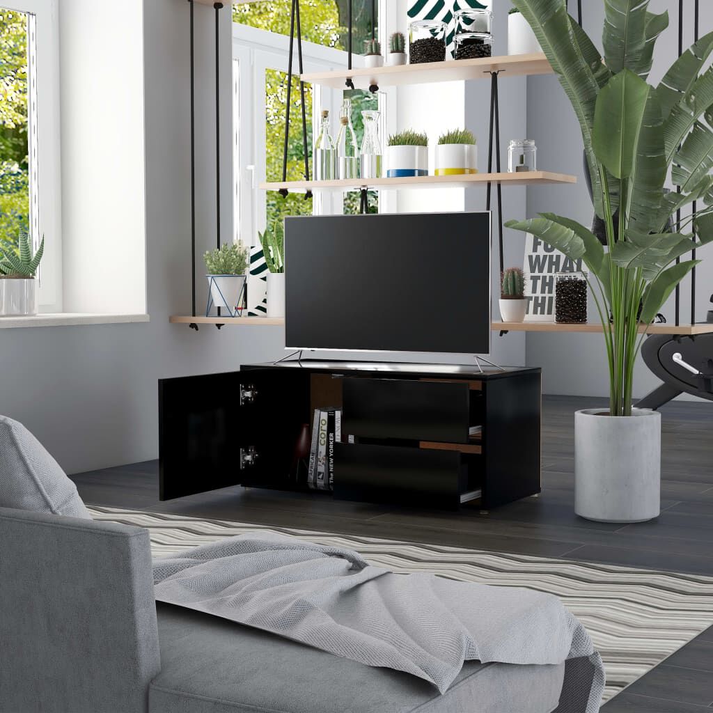 vidaXL خزانة تلفزيون لون أسود 80×34×36 سم خشب صناعي
