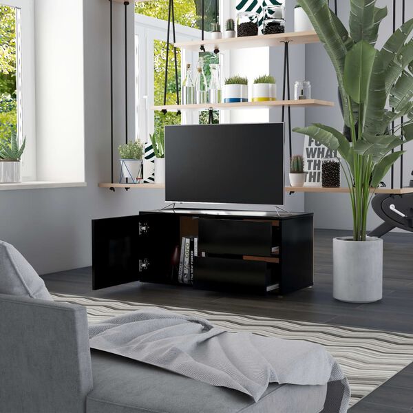 vidaXL خزانة تلفزيون لون أسود 80×34×36 سم خشب صناعي