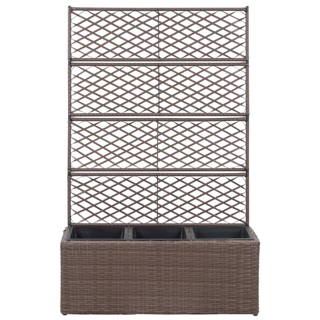 حوض تعريشة زراعي مرتفع مع 3 أصائص 130x30x83 سم بولي روطان بني