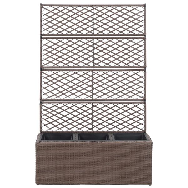 حوض تعريشة زراعي مرتفع مع 3 أصائص 130x30x83 سم بولي روطان بني