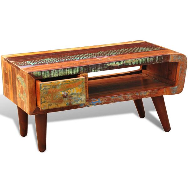 vidaXL طاولة قهوة ذات حافة منحنية ودرج واحد خشب مستصلح