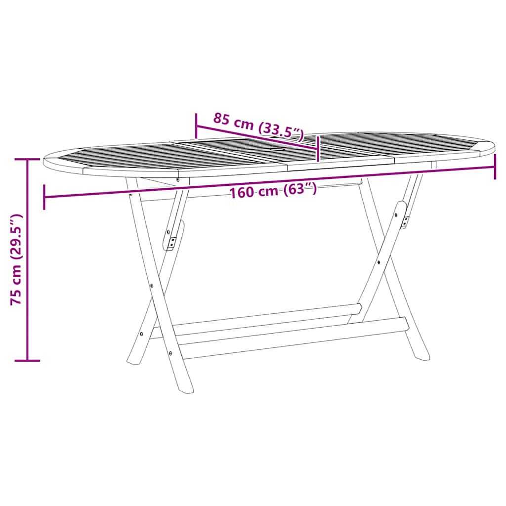 vidaXL طاولة حديقة قابلة للطي 160×85×75 سم صلب كافور صلب