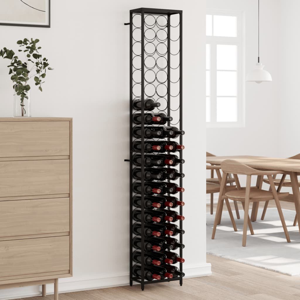 vidaXL حامل نبيذ 57 زجاجة لون أسود 200x18x34 سم حديد مطاوع