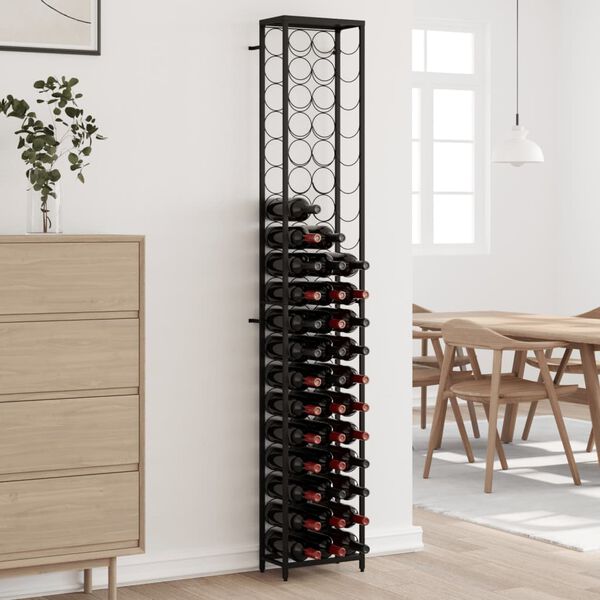 vidaXL حامل نبيذ 57 زجاجة لون أسود 200x18x34 سم حديد مطاوع