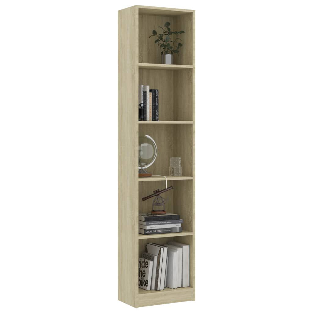 vidaXL خزانة كتب 5 طبقات سونوما اوك 40×24×175 سم خشب مضغوط