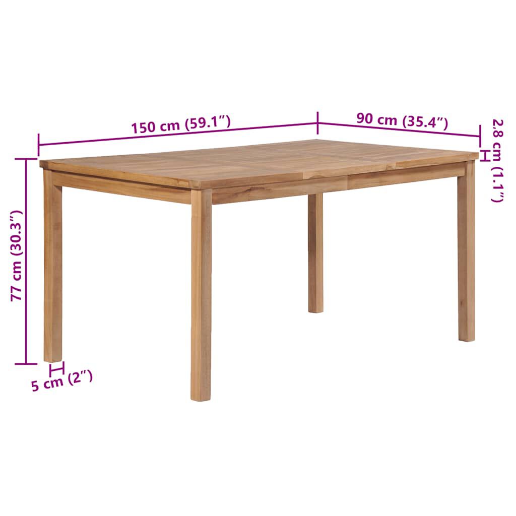 vidaXL طاولة حديقة 150×90×77 سم خشب ساج صلب