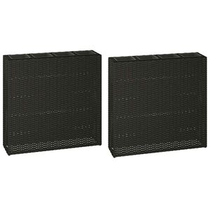 vidaXL حوض حديقة مرتفع مع 4 أصص 2 ق بولي روطان أسود