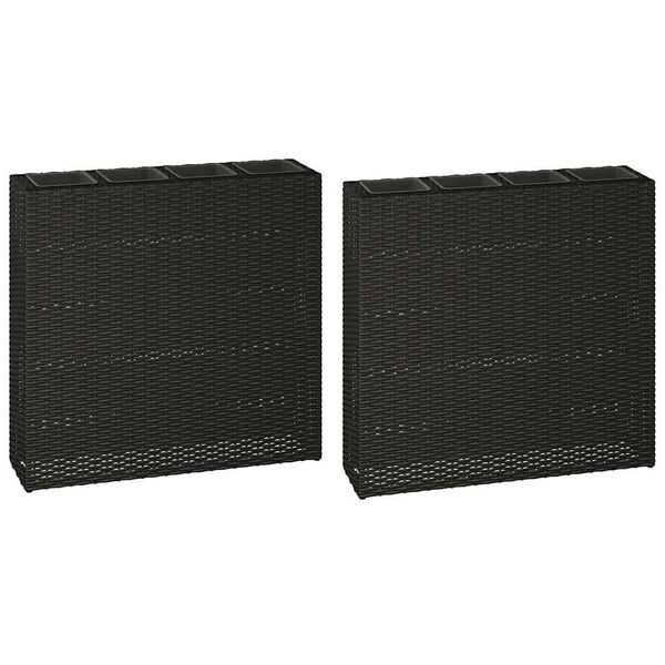 vidaXL حوض حديقة مرتفع مع 4 أصص 2 ق بولي روطان أسود