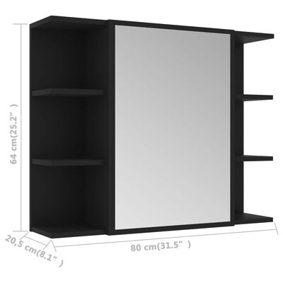 vidaXL خزانة حمام بمرآة أسود 80×20.5×64 سم خشب حبيبي