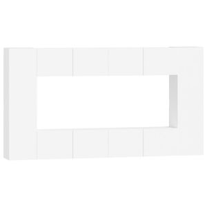 vidaXL طقم خزانة تلفزيون 8ق أبيض خشب صناعي