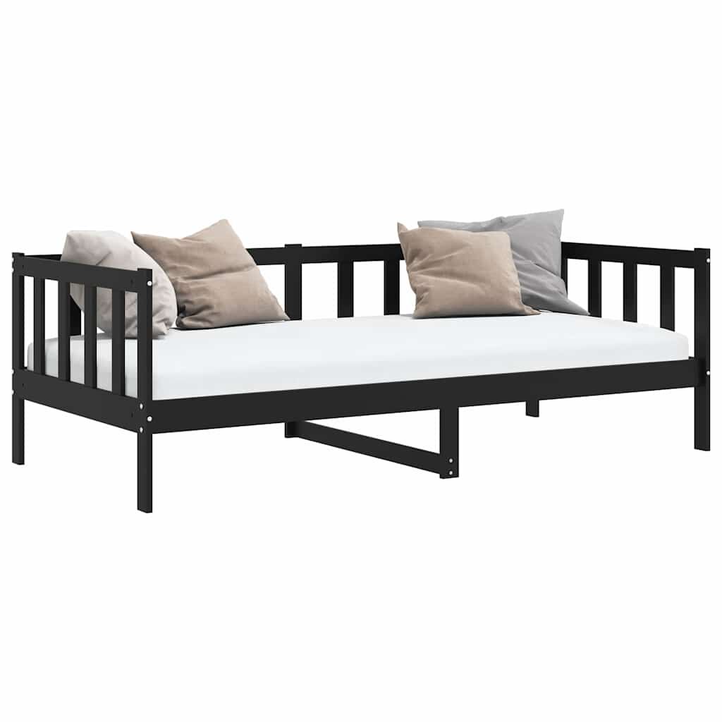vidaXL سرير نهاري خشب صنوبر صلب أسود 90×200 سم