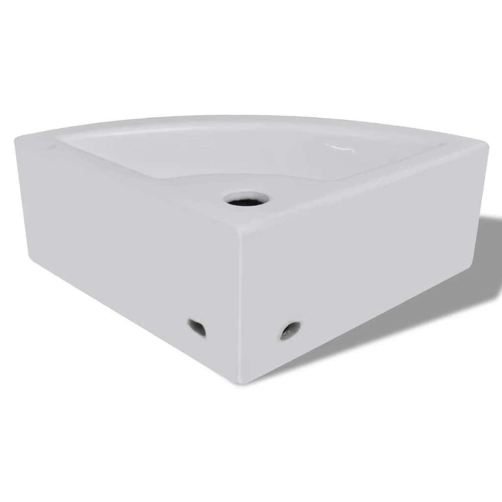 vidaXL حوض غسيل مع فتحة تدفق 12.5x32x45 سم أبيض