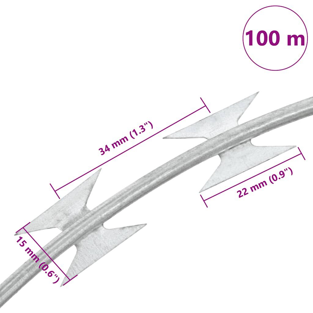 أسلاك شائكة vidaXL Razor قابلة للطي لفة أسلاك لولبية فولاذ مجلفن 100 م