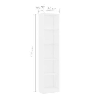 vidaXL خزانة كتب 5 طبقات أبيض 40×24×175 سم خشب مضغوط