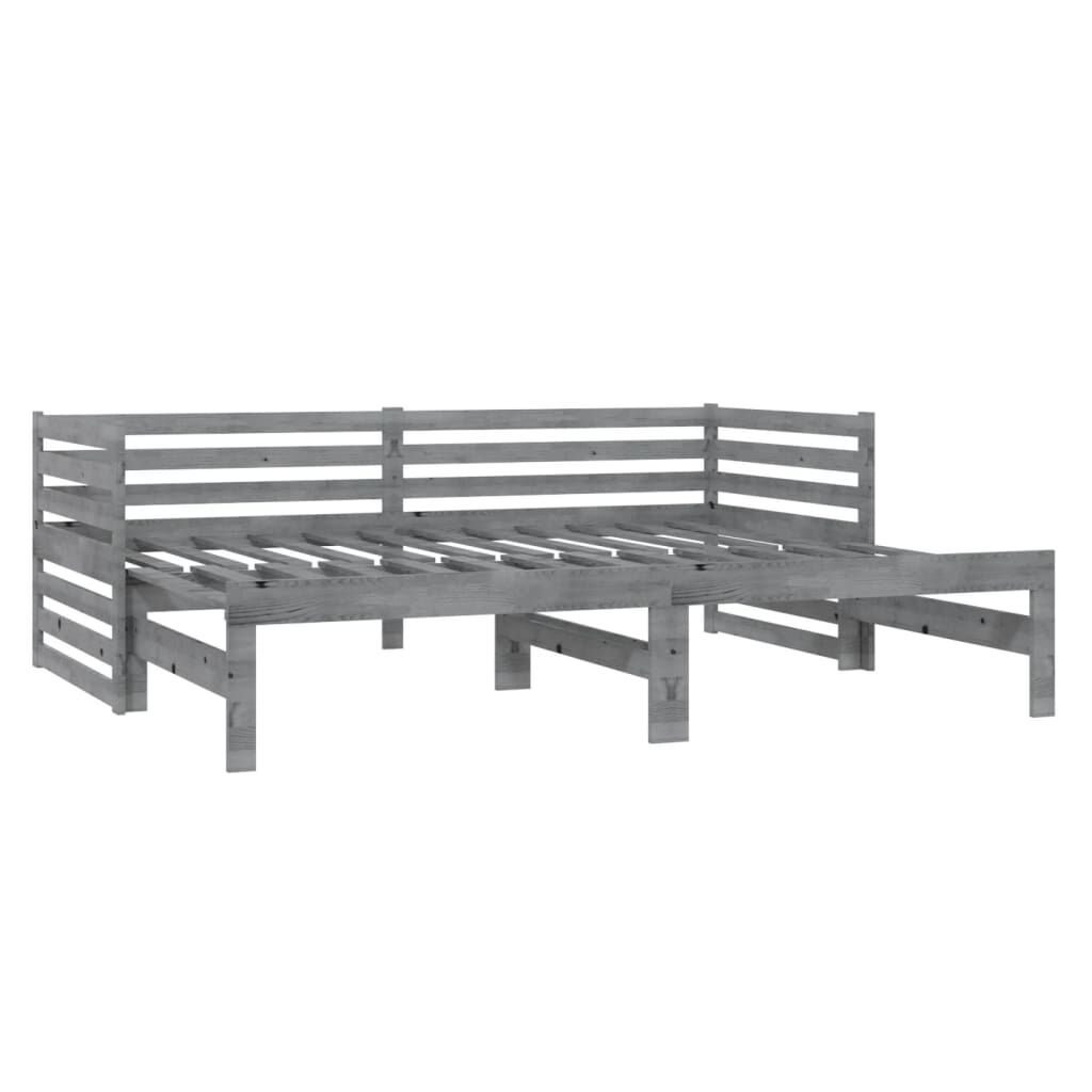 vidaXL سرير نهاري قابل للسحب خشب صنوبر صلب رمادي 2×(90×200) سم