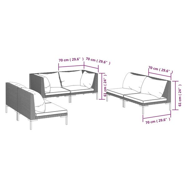 vidaXL عدد 6 قطع طقم جلسة حديقة مع وسائد بولي روطان رمادي داكن