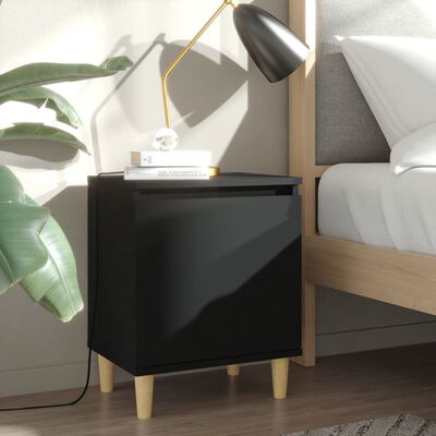 vidaXL خزانة سرير بأرجل خشبية صلبة أسود 40×30×50 سم