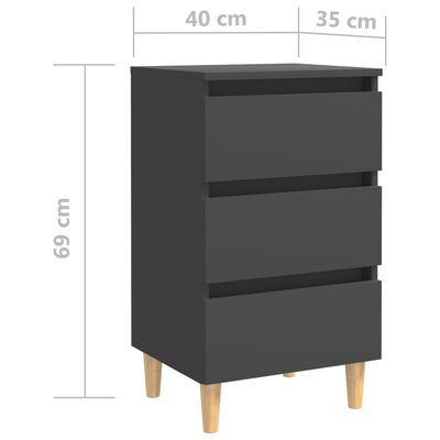 vidaXL خزانات سرير بأرجل خشبية 2 قطع رمادي 40×35×69 سم