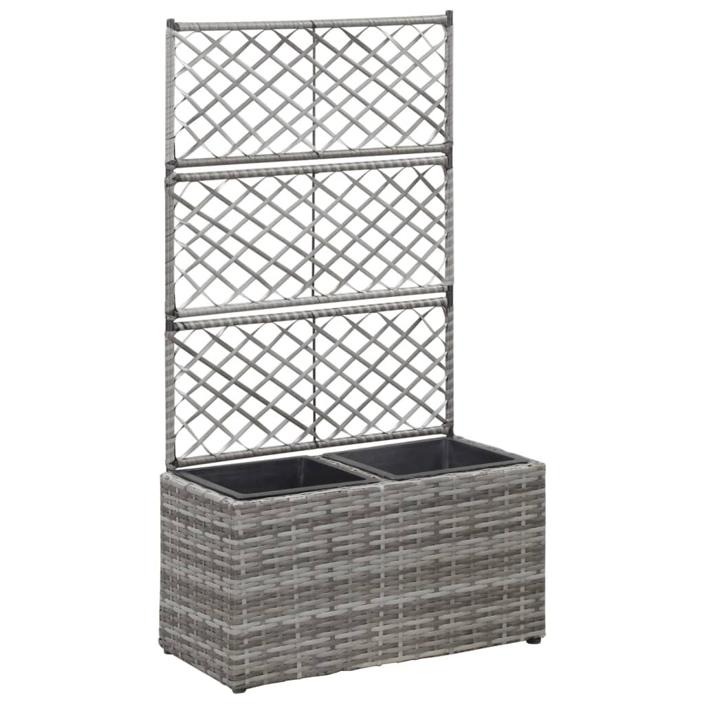 حوض تعريشة زراعي مرتفع مع 2 أصائص 107x30x58 سم بولي روطان رمادي