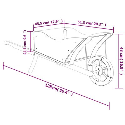 vidaXL أصيص عجلة يد 43x45,5x128 سم خشب تنوب صلب