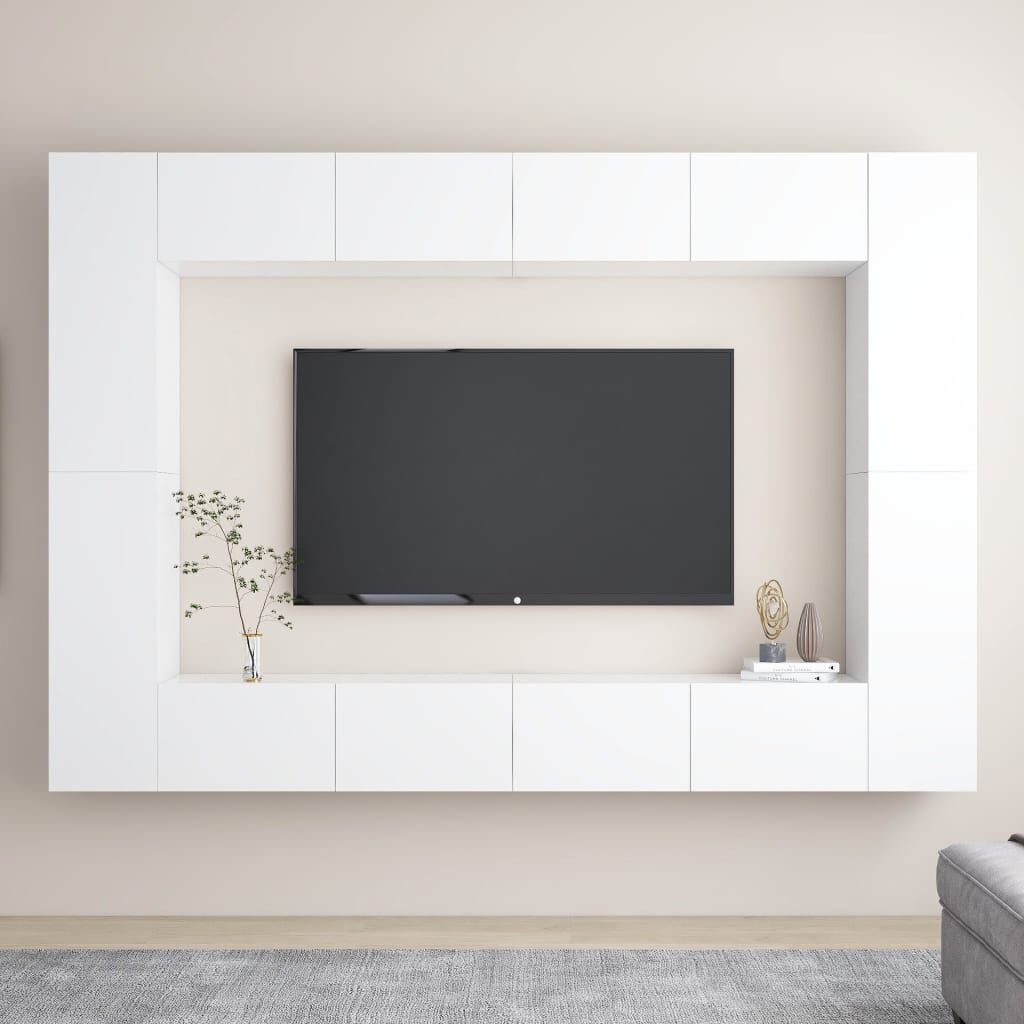 vidaXL طقم خزانة تلفزيون 8 قطع خشب صناعي أبيض (801481×4+803345×2)