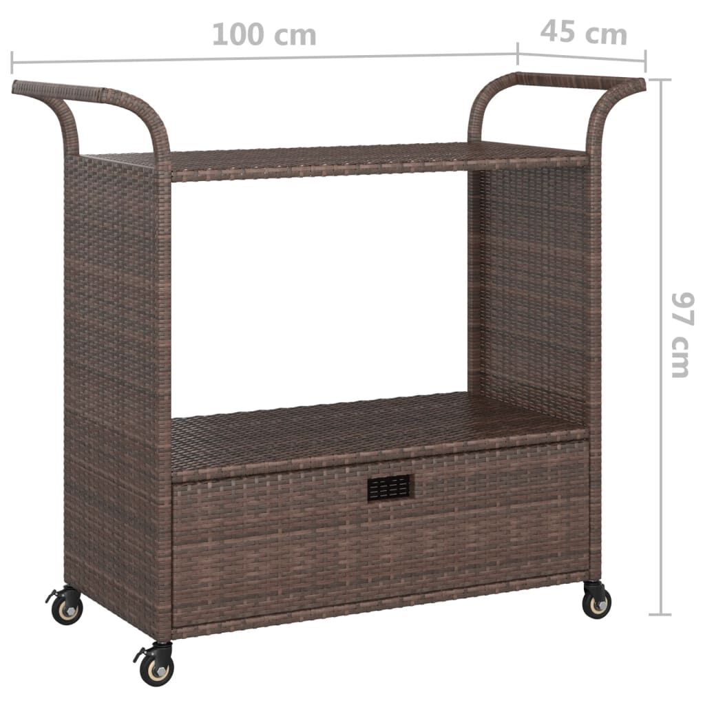 vidaXL عربة بار مع درج بني 100×45×97 سم بولي روطان