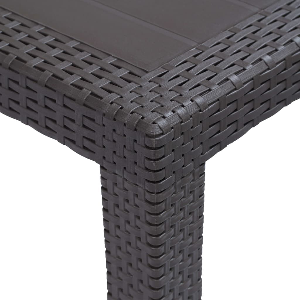 vidaXL طاولة حديقة بني 150×90×72 سم بلاستيك بمظهر روطان