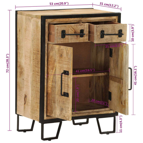 vidaXL خزانة جانبية بدرجين 53×31×72 سم خشب مانجو صلب وحديد
