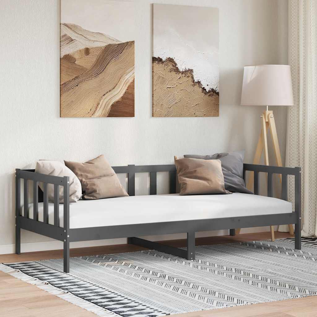 vidaXL سرير نهاري رمادي خشب صنوبر صلب 90×200 سم