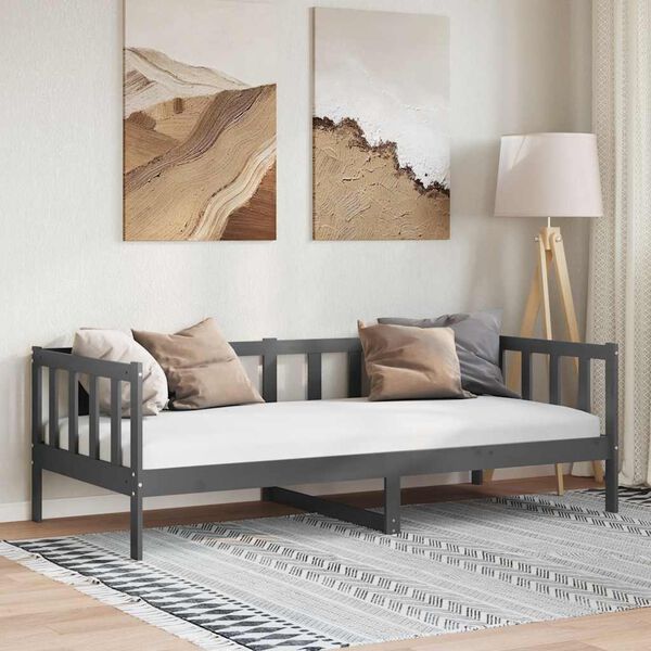 vidaXL سرير نهاري رمادي خشب صنوبر صلب 90×200 سم