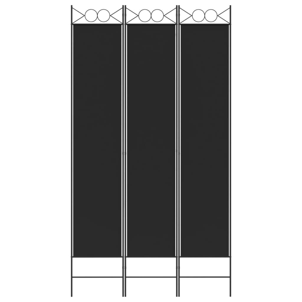 vidaXL مقسم غرفة 3-ألواح أسود 120×220 سم قماش