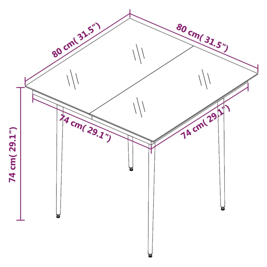 vidaXL طاولة سفرة حديقة أسود 80×80×74 سم فولاذ وزجاج