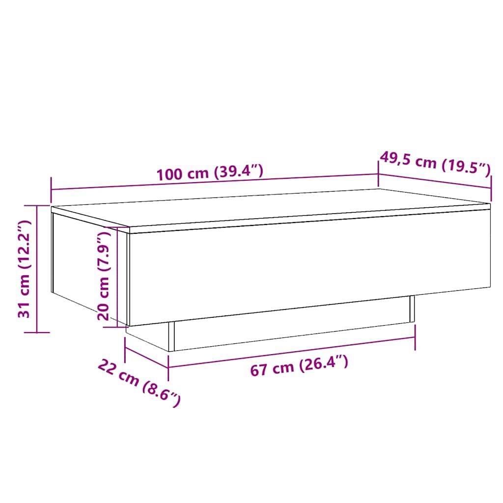 vidaXL طاولة قهوة 31x49.5x100 سم خشب صناعي أسود
