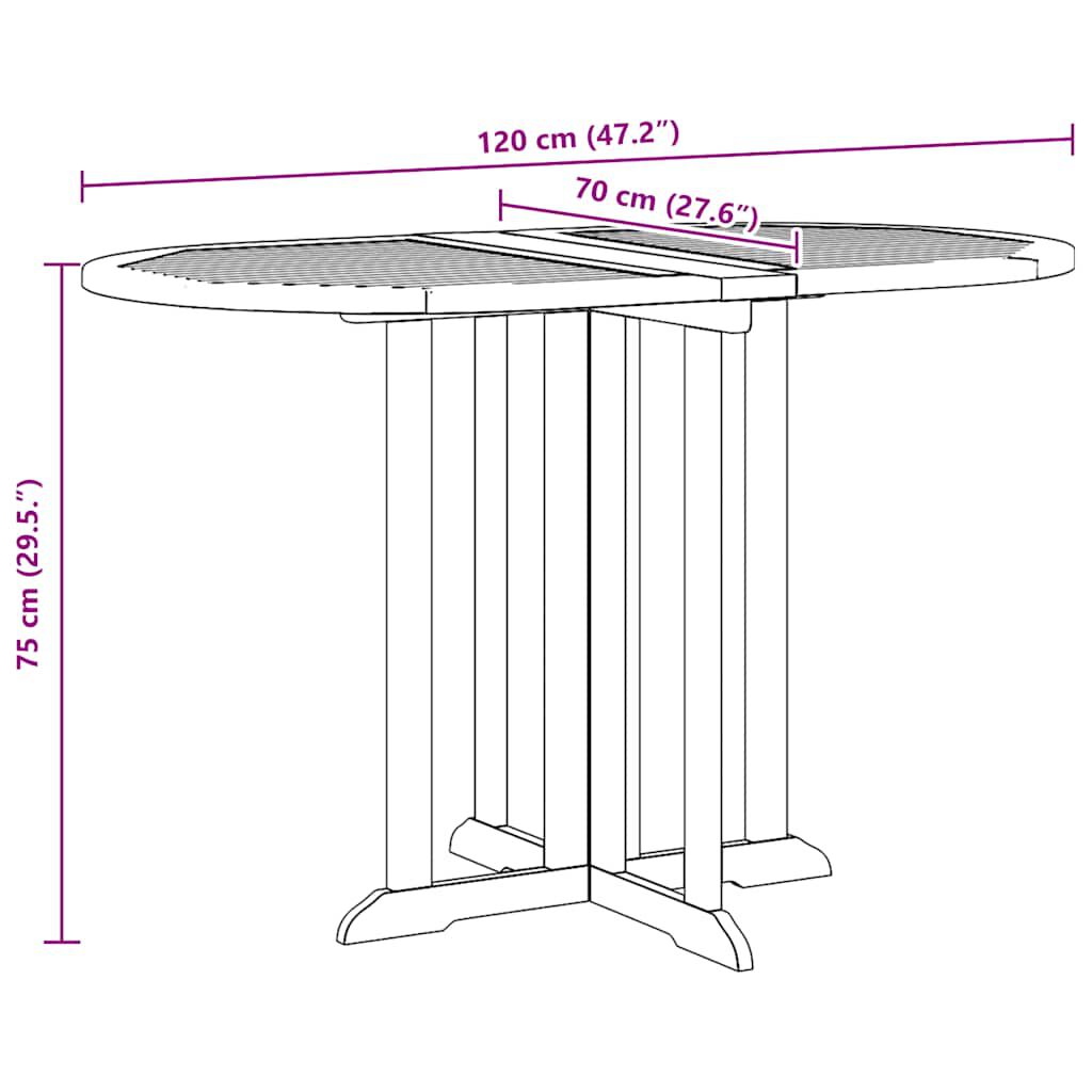 vidaXL طاولة حديقة قابلة للطي شكل فراشة 120×70×75 سم خشب ساج صلب