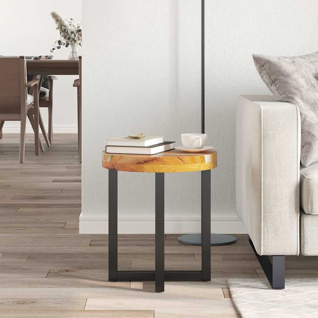 vidaXL طاولة قهوة 40×45 سم خشب ساج صلب وبولي راتنج