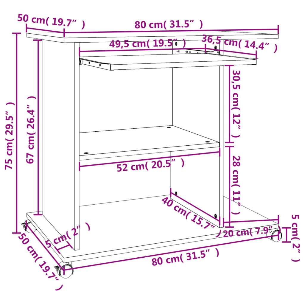 vidaXL مكتب كمبيوتر لون رمادي أسمنتي 80×50×75 سم خشب صناعي