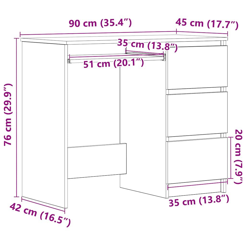 vidaXL مكتب لون رمادي أسمنتي 90×45×76 سم خشب صناعي