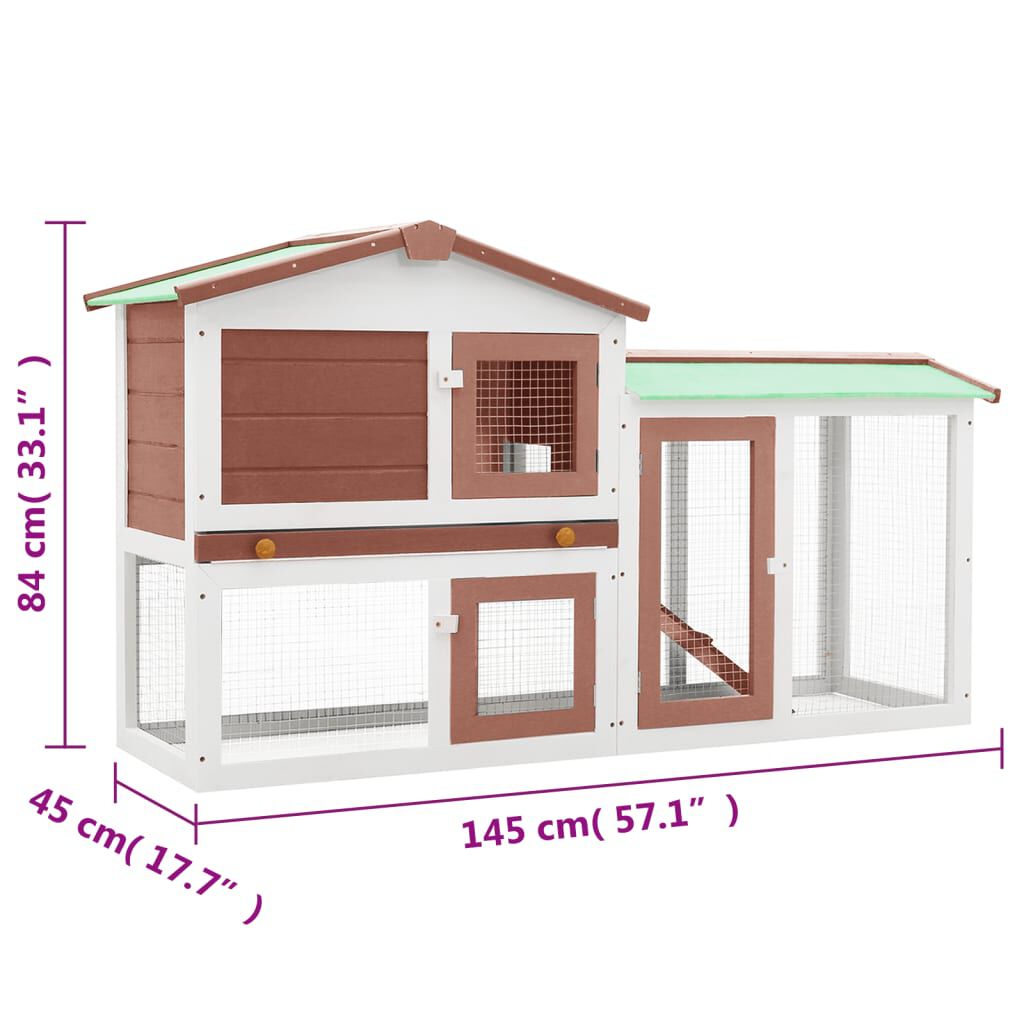 vidaXL قفص أرانب خارجي كبير بني وأبيض 85x45x145 سم خشب